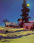 Maxfield Parrish Moonlit Night_ Winter painting